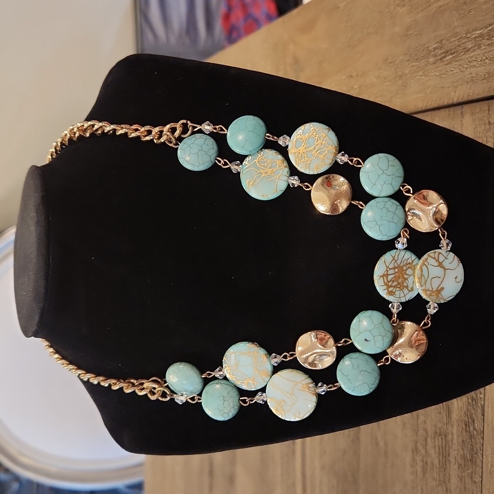 Green and Gold Tone Necklace